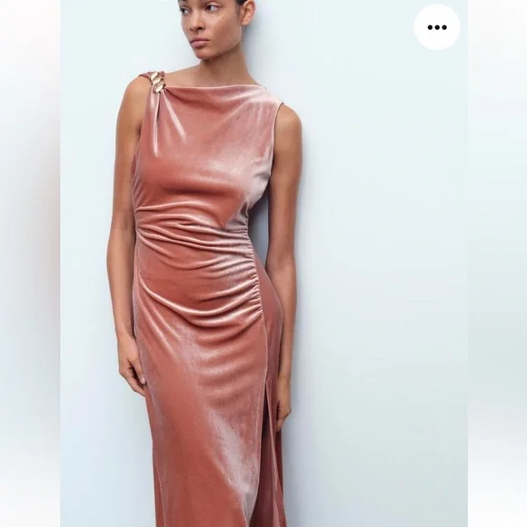 Zara Velvet Blush Color Midi Dress - Picture 10 of 16